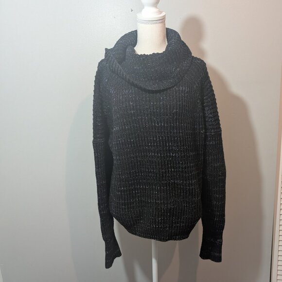 Free People Sweaters - Free People Cable Knit Cowl Neck Oversized Sweater Black Specked Size S